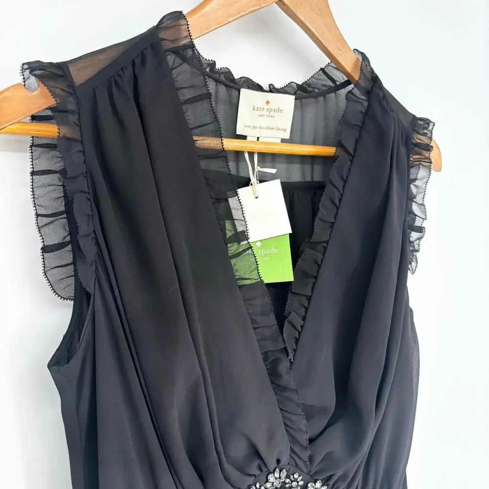 NWT Kate Spade Black Chiffon Embellished Mini Dress Size 6